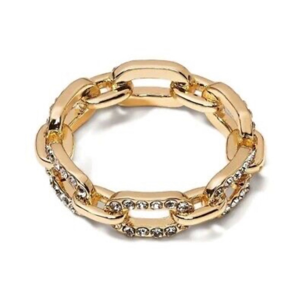 BaubleBar Gold Link Crystal-Accented Ring